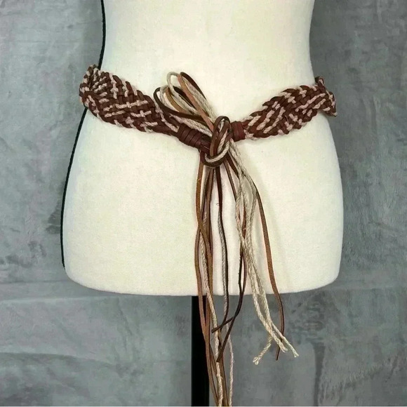 Leather and‎ Jute Braided Double Rope  Fringed Bohemian Belt - Picture 1 of 9